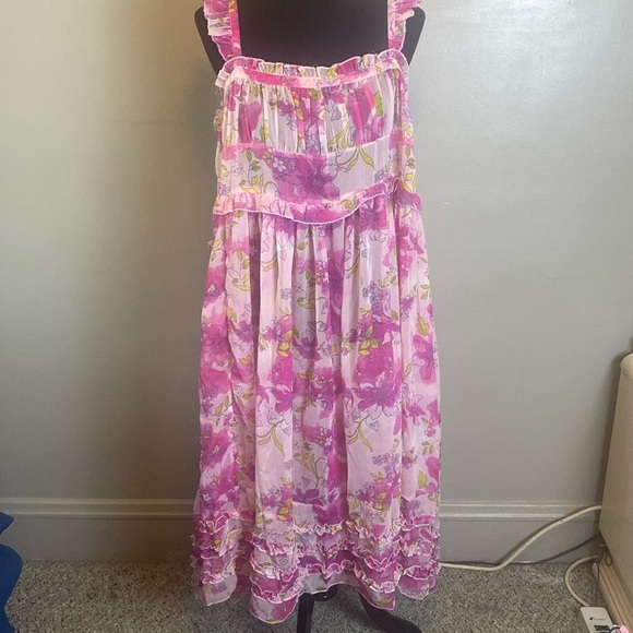 Free People Intimately Moon Phase Sheer Printed Midi Slip Pink Floral Sz L NWT - Picture 1 of 9